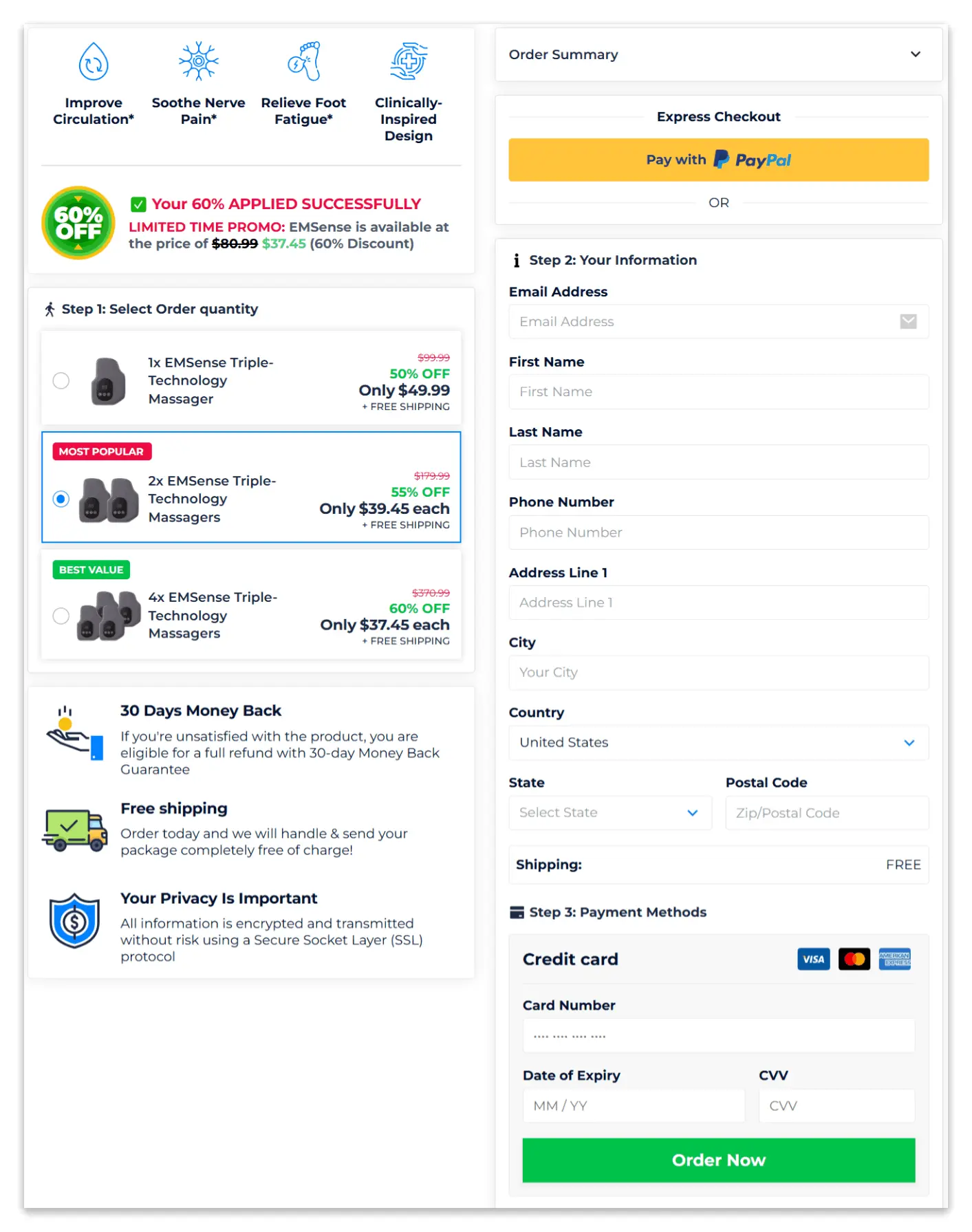 EMSense Massager secure checkout page